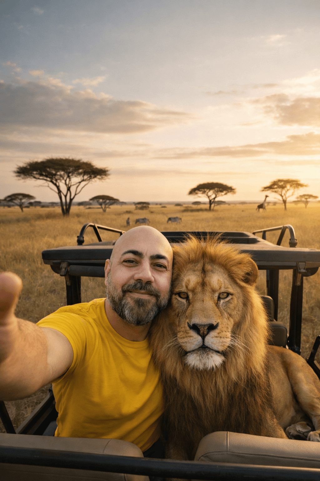 Homem e Leão selfie