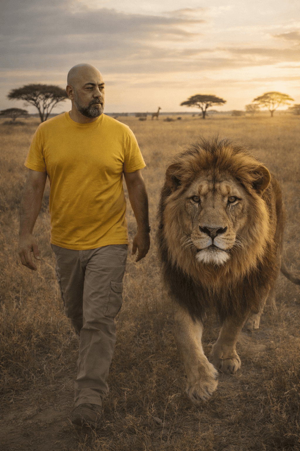 Homem e Leão na África