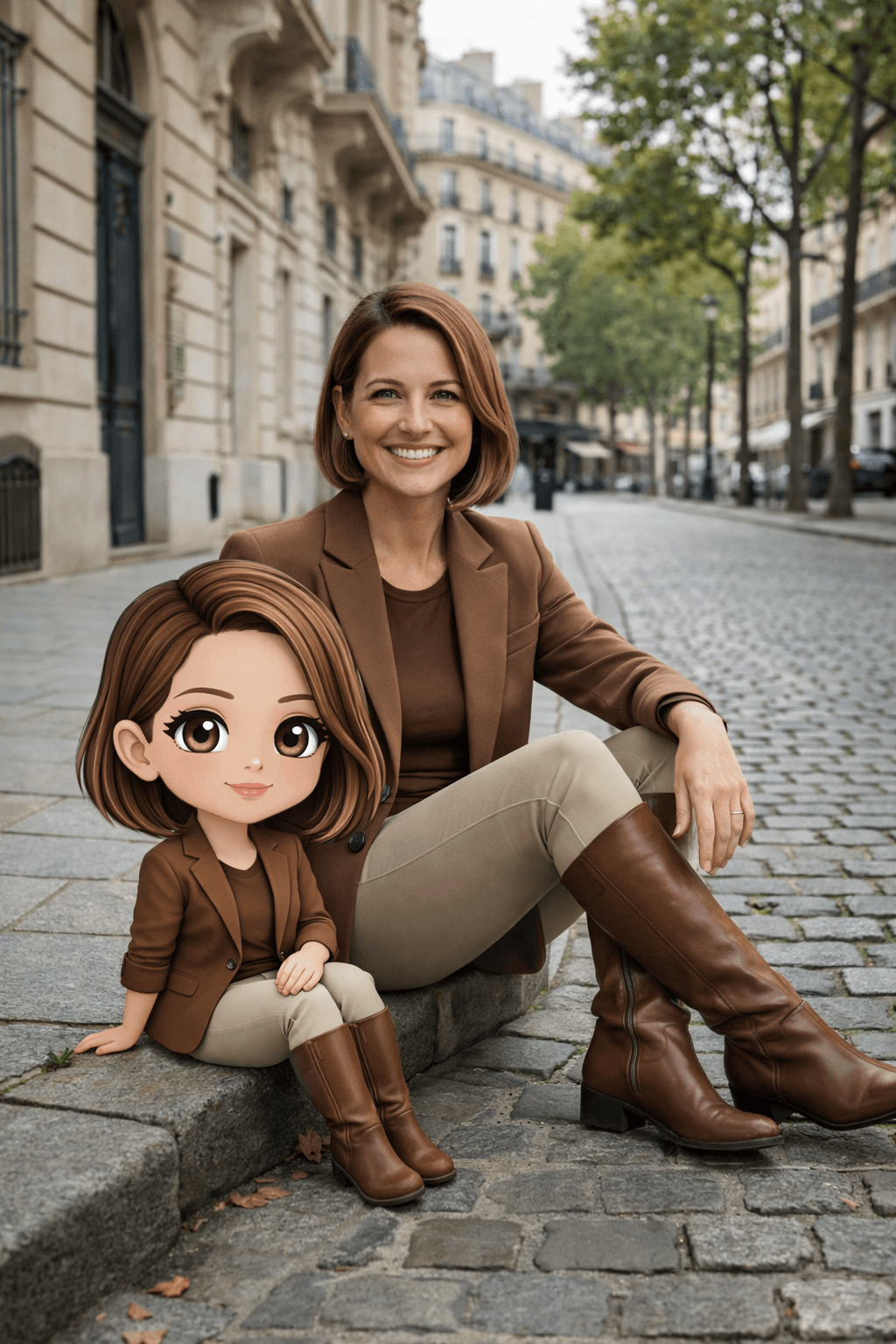 Sentada na Calçada com boneca